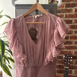 146. NWT Anthropologie Forever That Girl Smocked Ruffle Mauve Pink Crop Blouse